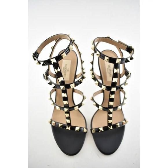 Valentino Rockstud 105 Black Patent Stud Caged Ankle Strap Sandal Heel Pump 40.5 - Picture 7 of 11